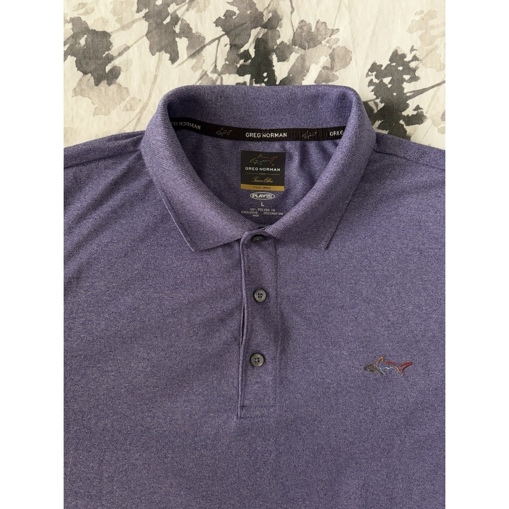 Greg Norman Tasso Elba Five Iron Play Dry Performance Golf Polo Shirt Heather L